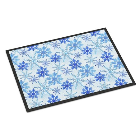 Jensendistributionservices Blue Snowflakes Watercolor Indoor or Outdoor Mat, 18 x 27 in. MI2550906